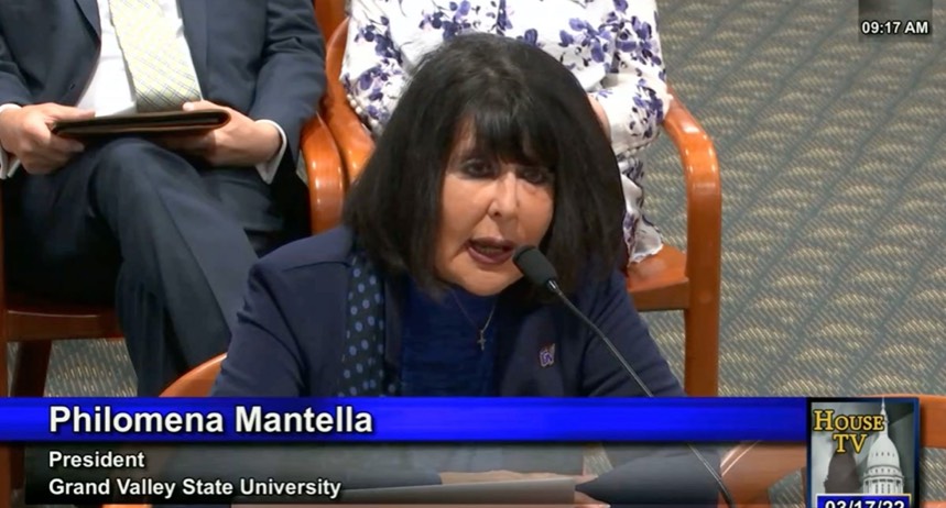 President Philomena V. Mantella spoke to the House Appropriations Subcommittee on Higher Education and Community Colleges on March 17, 2022 in Lansing.